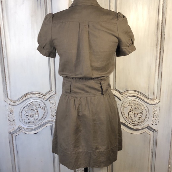 Silence & Noise Khaki Cotton Linen Blend Short Sleeve Button Down Safari Dress - Picture 10 of 13